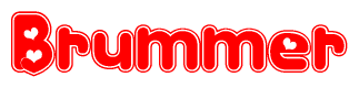 The image is a clipart featuring the word Brummer written in a stylized font with a heart shape replacing inserted into the center of each letter. The color scheme of the text and hearts is red with a light outline.