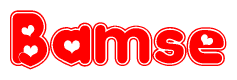 The image is a clipart featuring the word Bamse written in a stylized font with a heart shape replacing inserted into the center of each letter. The color scheme of the text and hearts is red with a light outline.