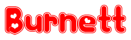 The image is a clipart featuring the word Burnett written in a stylized font with a heart shape replacing inserted into the center of each letter. The color scheme of the text and hearts is red with a light outline.