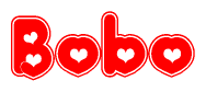 The image displays the word Bobo written in a stylized red font with hearts inside the letters.