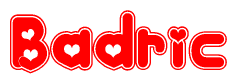 The image is a clipart featuring the word Badric written in a stylized font with a heart shape replacing inserted into the center of each letter. The color scheme of the text and hearts is red with a light outline.