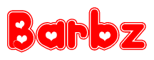 The image is a clipart featuring the word Barbz written in a stylized font with a heart shape replacing inserted into the center of each letter. The color scheme of the text and hearts is red with a light outline.