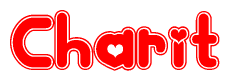 The image displays the word Charit written in a stylized red font with hearts inside the letters.