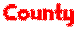 The image displays the word County written in a stylized red font with hearts inside the letters.