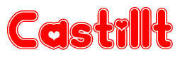 The image is a clipart featuring the word Castillt written in a stylized font with a heart shape replacing inserted into the center of each letter. The color scheme of the text and hearts is red with a light outline.