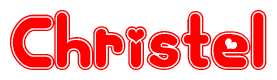 The image is a clipart featuring the word Christel written in a stylized font with a heart shape replacing inserted into the center of each letter. The color scheme of the text and hearts is red with a light outline.