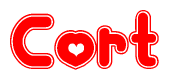The image displays the word Cort written in a stylized red font with hearts inside the letters.