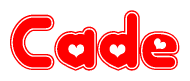 The image is a clipart featuring the word Cade written in a stylized font with a heart shape replacing inserted into the center of each letter. The color scheme of the text and hearts is red with a light outline.