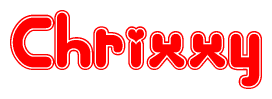 The image is a clipart featuring the word Chrixxy written in a stylized font with a heart shape replacing inserted into the center of each letter. The color scheme of the text and hearts is red with a light outline.