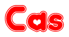 The image is a clipart featuring the word Cas written in a stylized font with a heart shape replacing inserted into the center of each letter. The color scheme of the text and hearts is red with a light outline.