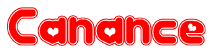 The image is a clipart featuring the word Canance written in a stylized font with a heart shape replacing inserted into the center of each letter. The color scheme of the text and hearts is red with a light outline.