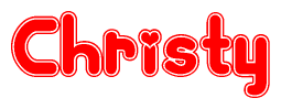 The image is a clipart featuring the word Christy written in a stylized font with a heart shape replacing inserted into the center of each letter. The color scheme of the text and hearts is red with a light outline.