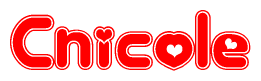 The image is a clipart featuring the word Cnicole written in a stylized font with a heart shape replacing inserted into the center of each letter. The color scheme of the text and hearts is red with a light outline.