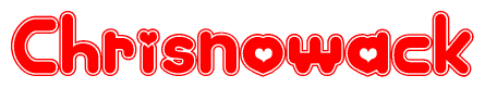 The image is a clipart featuring the word Chrisnowack written in a stylized font with a heart shape replacing inserted into the center of each letter. The color scheme of the text and hearts is red with a light outline.