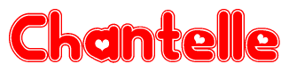 The image is a clipart featuring the word Chantelle written in a stylized font with a heart shape replacing inserted into the center of each letter. The color scheme of the text and hearts is red with a light outline.