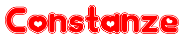 The image is a clipart featuring the word Constanze written in a stylized font with a heart shape replacing inserted into the center of each letter. The color scheme of the text and hearts is red with a light outline.