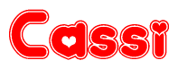 The image is a clipart featuring the word Cassi written in a stylized font with a heart shape replacing inserted into the center of each letter. The color scheme of the text and hearts is red with a light outline.
