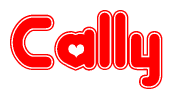 The image is a clipart featuring the word Cally written in a stylized font with a heart shape replacing inserted into the center of each letter. The color scheme of the text and hearts is red with a light outline.