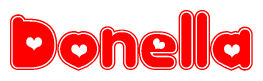 The image displays the word Donella written in a stylized red font with hearts inside the letters.