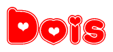 The image displays the word Dois written in a stylized red font with hearts inside the letters.