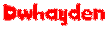 The image displays the word Dwhayden written in a stylized red font with hearts inside the letters.