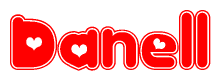 The image is a clipart featuring the word Danell written in a stylized font with a heart shape replacing inserted into the center of each letter. The color scheme of the text and hearts is red with a light outline.