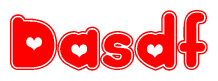 The image displays the word Dasdf written in a stylized red font with hearts inside the letters.