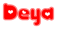 The image is a clipart featuring the word Deya written in a stylized font with a heart shape replacing inserted into the center of each letter. The color scheme of the text and hearts is red with a light outline.