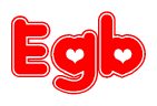 The image displays the word Egb written in a stylized red font with hearts inside the letters.