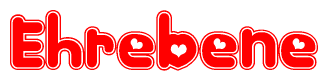The image is a clipart featuring the word Ehrebene written in a stylized font with a heart shape replacing inserted into the center of each letter. The color scheme of the text and hearts is red with a light outline.