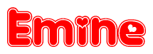 The image is a clipart featuring the word Emine written in a stylized font with a heart shape replacing inserted into the center of each letter. The color scheme of the text and hearts is red with a light outline.