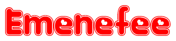 The image displays the word Emenefee written in a stylized red font with hearts inside the letters.