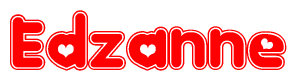 The image is a clipart featuring the word Edzanne written in a stylized font with a heart shape replacing inserted into the center of each letter. The color scheme of the text and hearts is red with a light outline.