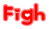The image is a clipart featuring the word Figh written in a stylized font with a heart shape replacing inserted into the center of each letter. The color scheme of the text and hearts is red with a light outline.