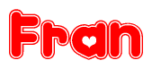 The image is a clipart featuring the word Fran written in a stylized font with a heart shape replacing inserted into the center of each letter. The color scheme of the text and hearts is red with a light outline.