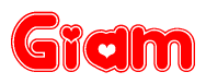 The image is a clipart featuring the word Giam written in a stylized font with a heart shape replacing inserted into the center of each letter. The color scheme of the text and hearts is red with a light outline.