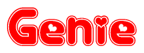 The image is a clipart featuring the word Genie written in a stylized font with a heart shape replacing inserted into the center of each letter. The color scheme of the text and hearts is red with a light outline.