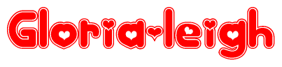 The image displays the word Gloria-leigh written in a stylized red font with hearts inside the letters.