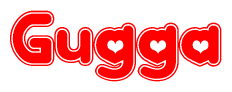 The image displays the word Gugga written in a stylized red font with hearts inside the letters.