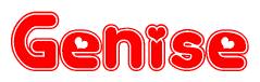 The image is a clipart featuring the word Genise written in a stylized font with a heart shape replacing inserted into the center of each letter. The color scheme of the text and hearts is red with a light outline.