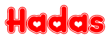 The image displays the word Hadas written in a stylized red font with hearts inside the letters.
