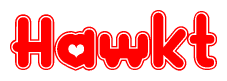 The image is a clipart featuring the word Hawkt written in a stylized font with a heart shape replacing inserted into the center of each letter. The color scheme of the text and hearts is red with a light outline.