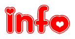 The image is a clipart featuring the word Info written in a stylized font with a heart shape replacing inserted into the center of each letter. The color scheme of the text and hearts is red with a light outline.