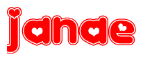 The image displays the word Janae written in a stylized red font with hearts inside the letters.