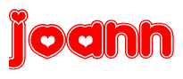 The image is a clipart featuring the word Joann written in a stylized font with a heart shape replacing inserted into the center of each letter. The color scheme of the text and hearts is red with a light outline.