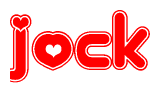 The image displays the word Jock written in a stylized red font with hearts inside the letters.