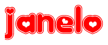 The image displays the word Janelo written in a stylized red font with hearts inside the letters.