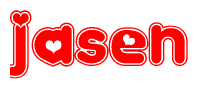 The image displays the word Jasen written in a stylized red font with hearts inside the letters.