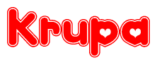 The image displays the word Krupa written in a stylized red font with hearts inside the letters.
