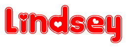 The image displays the word Lindsey written in a stylized red font with hearts inside the letters.